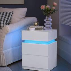 VASAGLE Noptiera din MDF cu iluminare LED, culori si intensitate reglabile, 35x40x55cm, alb