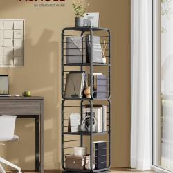 VASAGLE Biblioteca rotativa 360 grade, cadru metalic, cu 5 polite MDF, 43x43x158cm, negru