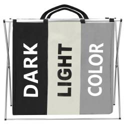 Cos de rufe cu 3 compartimente, cadru aluminiu, 60x40x68cm, 146 litri