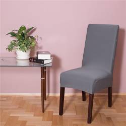 Set 4 huse universale pentru scaun, marime universala, poliester si spandex, 45 x 60 cm, gri mediu