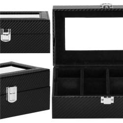 Cutie depozitare si organizare ceasuri, MDF, piele ecologica, 20,5x11x8cm, negru sarpe