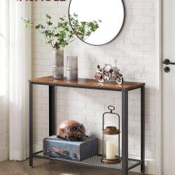 VASAGLE Masa de intrare, cadru metalic cu blat din lemn, industrial, 102x35x80cm, maro rustic si negru