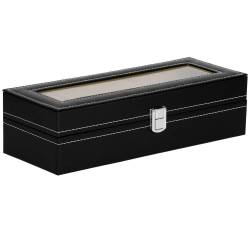 Cutie depozitare si organizare ceasuri, MDF, piele ecologica, 30x11x8cm, negru