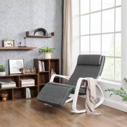 SONGMICS Scaun balansoar din lemn, suport picioare reglabil, maxim 150kg, 67x115x91cm, gri si alb