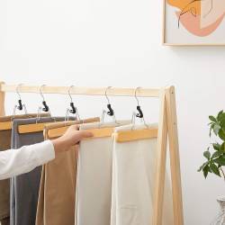 SONGMICS Set de 12 umerase din lemn pentru pantaloni, carlig antiderapant rotativ, 25cm, natural