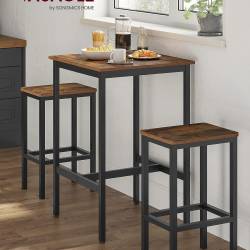 VASAGLE  Masa de bar pentru bucatarie, patrata, inalta, cadru de otel, 60x60x92cm, stil industrial, maro rustic si negru