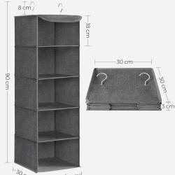 SONGMICS Raft suspendat organizator pentru dulapuri, pliabil, textil, 30x30x90cm, gri