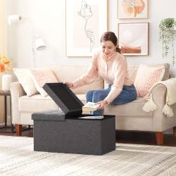 SONGMICS Taburet pliabil cu sezut moale, spatiu de depozitare 80litri, maxim 300kg, 76x38x38cm, gri