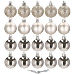 Set globuri de Craciun, 20 bucati, 3 modele, 4 cm, argintiu rose