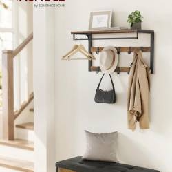 VASAGLE Cuier de perete cu raft de depozitare, 10 carlige, 30x80x42 cm, maro rustic