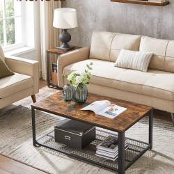 VASAGLE Masuta de cafea, cu cadru metalic, raft de depozitare, pentru living, 45x106x60cm, stil industrial, maro rustic