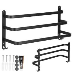 Suport prosoape pentru baie cu 2 sisteme de instalare, 3 brate, din aluminiu, 49x25cm, negru