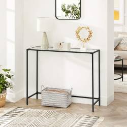 VASAGLE Masa de intrare, blat din sticla securizata, cadru din metal, pentru sufragerie, 100x35x80cm, negru