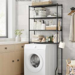 SONGMICS Raft de depozitare pentru baie, suprapunere peste masina spalat sau vas WC, 30x83x176 cm, negru