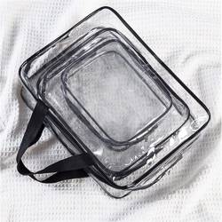 Set 3 genti organizatoare de calatorie cu fermoar, diverse dimensiuni, transparente