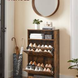 VASAGLE Dulap pantofi cu 2 usi flip, separator reglabil si detasabil, pentru 8-12 perechi, 24x60x102cm, maro rustic