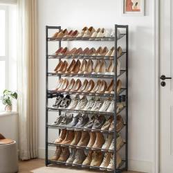 SONGMICS Raft pentru pantofi suprapozabil, pe 8 nivele, din metal, cu rafturi reglabile, pentru 32-40 perechi, 31x 92x163cm, negru