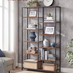 VASAGLE Biblioteca cu suport de depozitare pe 5 etaje, 30x100x170cm, stil industrial, maro rustic si negru