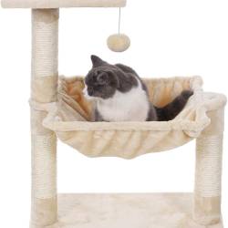 FEANDREA Ansamblu de joaca pisici, tip copac, cu hamac si platforma, 50x36x70 cm, bej