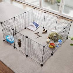SONGMICS Tarc metalic pentru rozatoare sau alte animale mici, instalare modulara, 143x73x46cm, negru