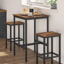 VASAGLE Set masa si scaune de bar, masa 60x60x90cm si 2 scaune 30x40x65cm, stil industrial, maro rustic