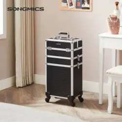 SONGMICS Valiza pentru cosmetice cu roti, profesionala, inchidere cu cheie, 24x34x70cm, negru