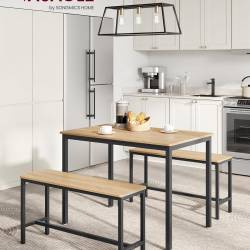VASAGLE Masa de bar cu 2 banci, design industrial, 110x70x75 cm, stejar natur
