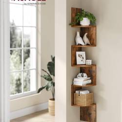 VASAGLE Raft de colt plutitor pe 5 niveluri, din lemn, 20x20x128cm, maro rustic