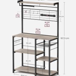 VASAGLE Raft de bucatarie cu spatiu pentru cuptorul cu microunde, banda magnetica cutite, suport role de bucatarie, 42x90x167cm, gri