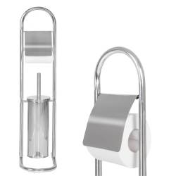 Stand cu perie WC si suport hartie igienica, inox, 72cm, argintiu