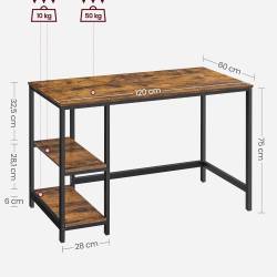 VASAGLE Birou cu 2 rafturi pe stanga sau dreapta, cadru din otel, 60x120x75cm, industrial, maro rustic si negru