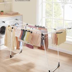 SONGMICS Uscator de rufe pliabil, capacitate intindere haine 18 metri, 57x173x97 cm, alb