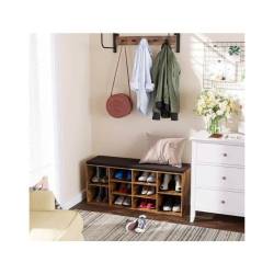 VASAGLE Banca pentru hol cu suport pentru pantofi, 10 compartimente, cu perna, 104x48x30cm, maro rustic