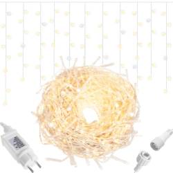 Instalatie luminoasa tip turturi LED exterior/interior, 300 LED-uri alb cald cu flash alb rece, 12 m, IP44, conectabila