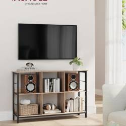 VASAGLE Biblioteca, raft cu 6 unitati de depozitare, din lemn, 33x120x80 cm, gri stejar