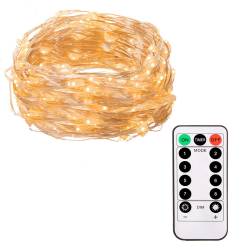 Instalatie lumina decorativa cu 100 LED-uri, 10m, alimentare baterii, telecomanda, iluminare galbena