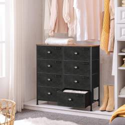 SONGMICS Comoda cu cadru metalic si 8 sertare din textil, stil industrial, 80x30x82cm, maro rustic si negru