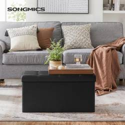 SONGMICS Taburet pliabil cu sezut moale, spatiu de depozitare 80litri, maxim 300kg, 76x38x38cm, negru