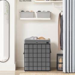 SONGMICS Cos de rufe pliabil cu cadru metalic, sac detasabil si lavabil, 90L, 48x33x58cm, negru si gri