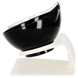 Bol ortopedic dublu pentru hrana si apa pisici, inclinare de 15 grade, baza antiderapanta, transparent si negru
