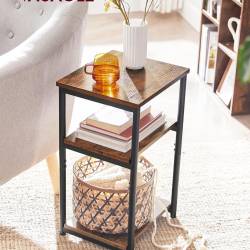 VASAGLE Noptiera cu 3 nivele pentru dormitor, cadru din otel, design industrial, 34x30x58cm, maro rustic