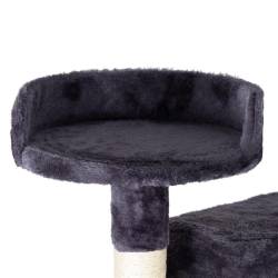 Ansamblu de joaca pentru pisici, cu loc pentru zgariat, ascuns, culcus, minge, sfoara, 203cm, gri inchis