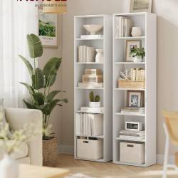 VASAGLE Biblioteca verticala 40x24x179 cm, 6 rafturi din care 4 reglabile, PAL alb mat