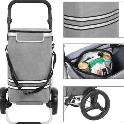 SONGMICS Carucior de cumparaturi piata, pliabil, compartiment frigorific, multifunctional, 44x35x100 cm, gri