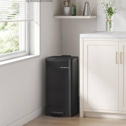 SONGMICS Cos gunoi 34x29x54 cm, 30L, cu pedala, capac silentios si galeata interioara detasabila, negru
