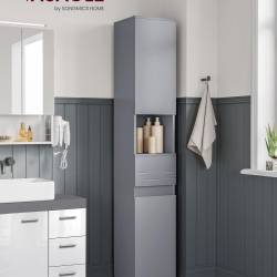 VASAGLE Dulap inalt 30x30x170 cm, cu sertar, rafturi reglabile si usi reversibile, MDF, gri