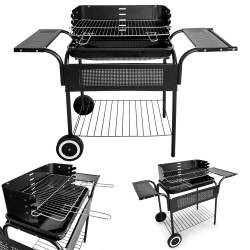 Gratar gradina 113x40x80 cm, gratar cromat 53x34 cm, 5 trepte reglaj, 3 rafturi si roti pentru mobilitate