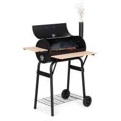 Gratar de gradina 91x60x114 cm, cu cos de fum, termometru si 3 rafturi, metal cromat, negru