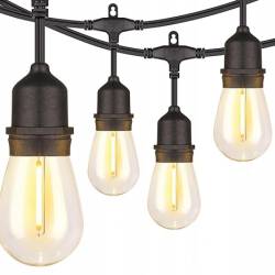 Ghirlanda luminoasa decorativa pentru exterior, alimentare la priza, 15 metri, 15 becuri LED cu iluminare calda 3000K, IP44, controler prin aplicatie