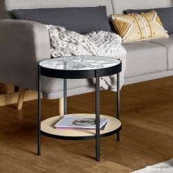 Masuta cafea Atmosphera Meca cu blat sticla si mecanism ceas decorativ, 50x51 cm, negru